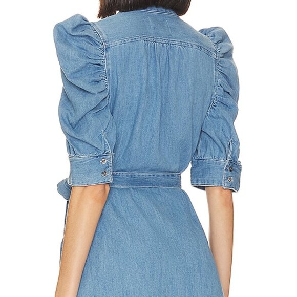 FRAME Denim Gillian Mini Denim Dress in Bluebird with Puff Sleeves | Size Large - Picture 6 of 7